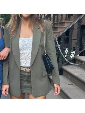 Bardot Olive Green Single-Button Tailored Blazer